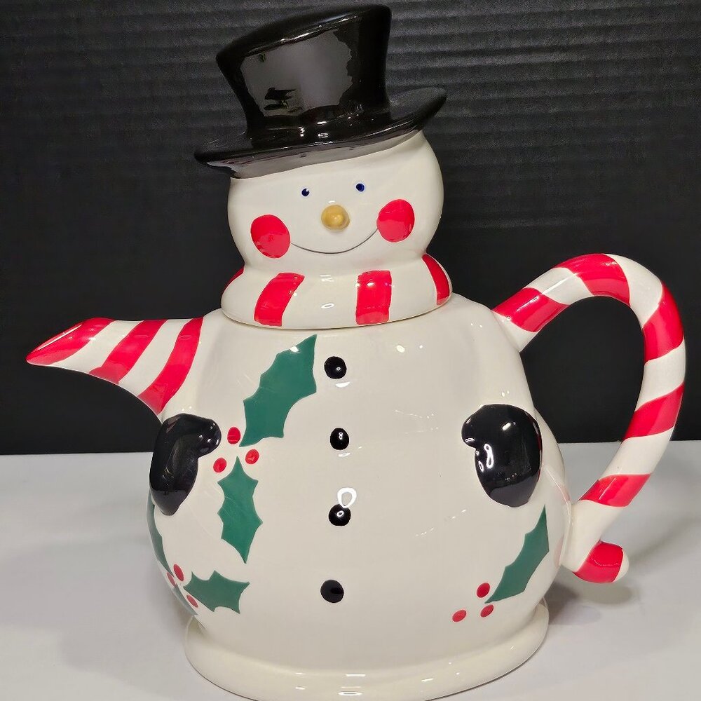 Ceramic Snowman Teapot With Lid Temptations by Tara 48 ounce Winter Holiday Deco